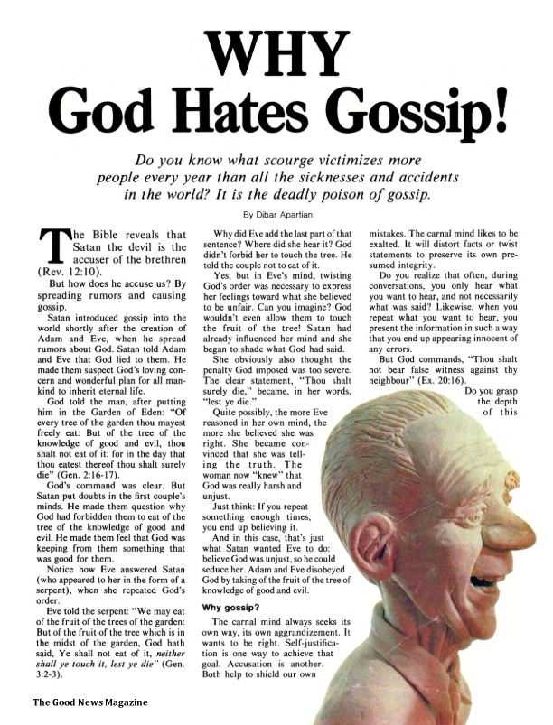 Why God Hates Gossip Dibar K Apartian Good News Magazine Herbert 