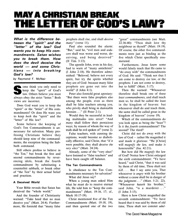 May a Christian Break the Letter of God's Law?