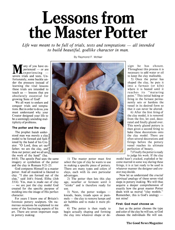 Lessons from the Master Potter Raymond F McNair Good News Magazine