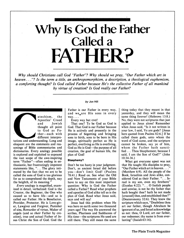 Why Is God the Father Called a Father? David Jon Hill Plain Truth