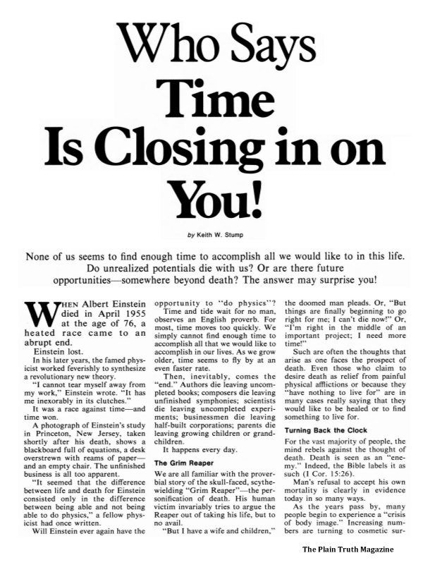 Who Says Time Is Closing in on You! Keith W Stump Plain Truth