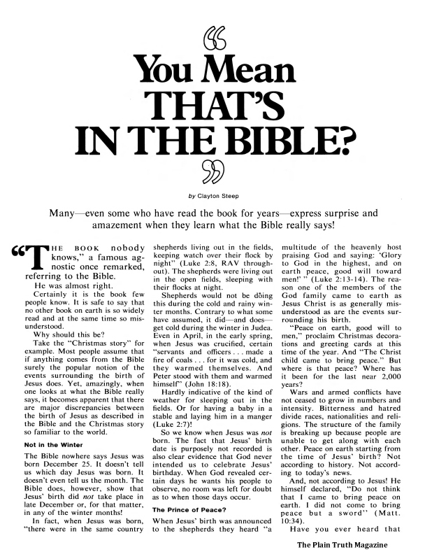 You Mean THAT’S IN THE BIBLE? Clayton D Steep Plain Truth Magazine