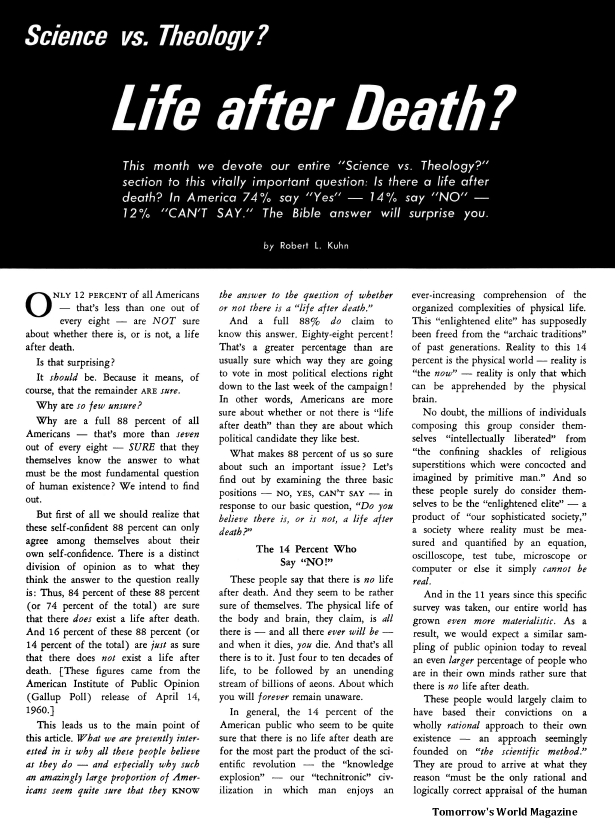 Science vs. Theology? - Life After Death?