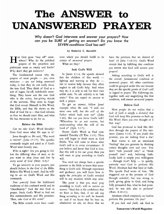 The ANSWER to UNANSWERED Prayer